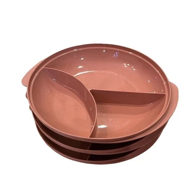Lot 3 VINTAGE TUPPERWARE REHEATABLES DIVIDED BOWL #2604B-4 ROSE Mauve - Image 1 of 4