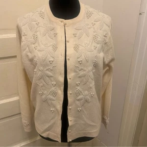 Suéter Cárdigan Para Mujer De Colección Cachemira Angora Hecho Hong Kong Resma Embellecido - Imagen 1 de 10