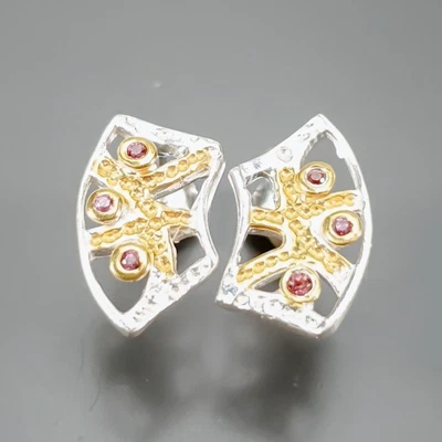 Pendientes de rodolita natural hechos a mano de plata de ley 925/E128478 Foto 1 de 4