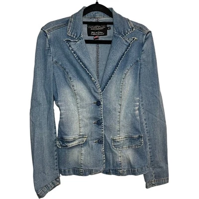 Blazer chaqueta vaquera vintage Y2K Rampage denim azul lavado medio talla pequeña años 90 retro Foto 1 de 4