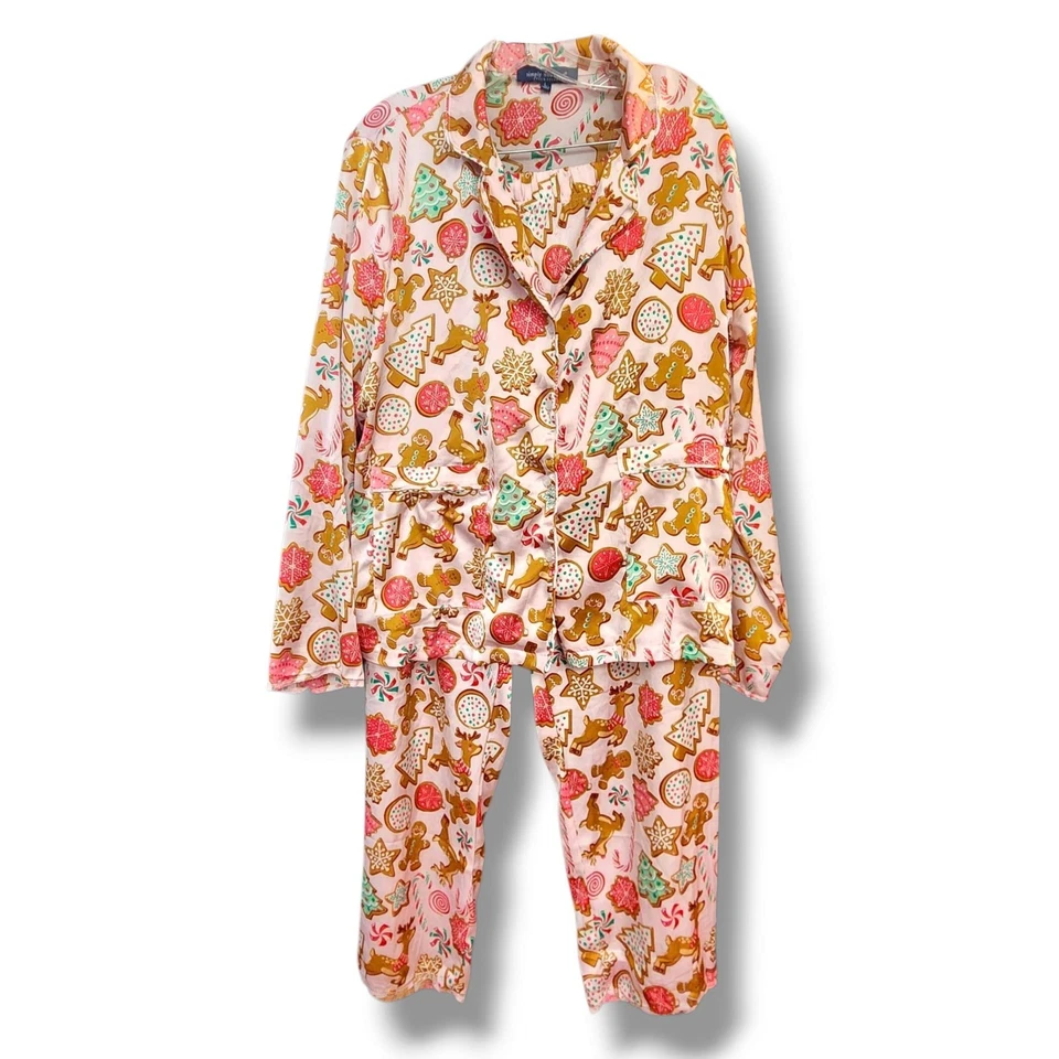 Conjunto de pijama camisa y pantalón de Navidad de satén Simply Southern para mujer talla L Foto 1 de 4