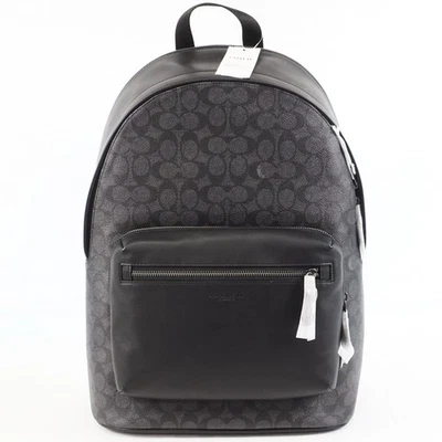 Mochila Coach West para hombre exclusiva de lona y cuero en carbón/negro (CV925) Foto 1 de 4