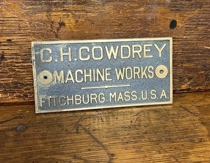 Bronze Equipment Tag ~ C.H. Cowdrey Machine Works ~ Fitchburg, MA - Picture 1 of 2