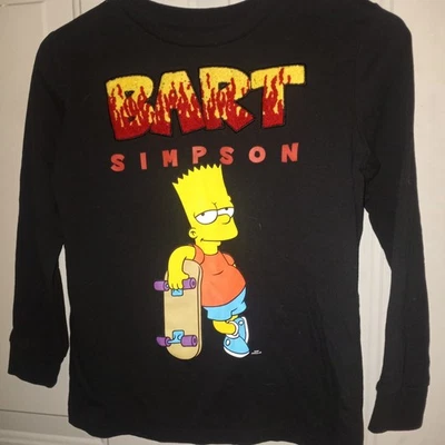Y2K Bart Simpson Monopatín Manga Larga Niños Camiseta Mediana BART En Letras Elevadas Foto 1 de 4