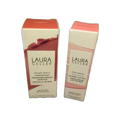 Laura Geller Fine Shine Glossy Lip Oil Beachy Peach & Transfer Proof Expert New - Image 1 of 4