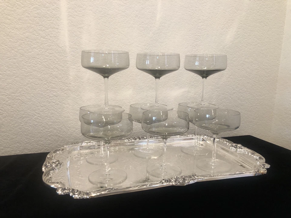Vintage - 8 Peill Cora Crystal Smoke/Gray Sherbet/Champagne Glasses Rosenthal - Image 1 of 4