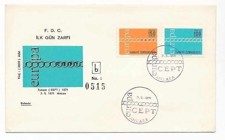 D90048 Europa CEPT 1971 Interlocking Chains FDC Turkey - Image 1 of 1