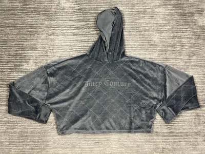 Sudadera con capucha Juicy Couture para mujer gris medio terciopelo estrás recortada Foto 1 de 4