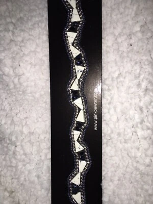 Pink Pewter Authentic Melinda Silver Black Art Deco Headband Beaded Stretch Band - Image 1 of 4