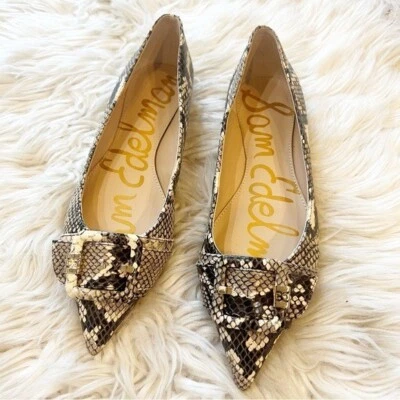 Sam Edelman Cuero Negro y Crema Estampado Piel de Serpiente Punta Sonja Planos 6.5M Foto 1 de 4