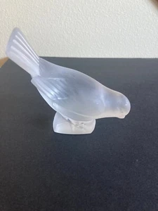 Lalique France Sparrow Frosted Crystal Glass Signed Bird Figurine Paperweight - Picture 1 of 16