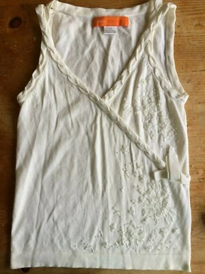 Camiseta sin mangas única Cynthia Steffe elástica con múltiples cuentas marfil talla S/P B2 Foto 1 de 4