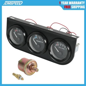 Auto Car Triple Gauge Set Kit Water Temp Oil Pressure Volt Meter 2" 52mm 3-in-1 - Picture 1 of 24