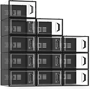 Large 12 Pack Shoe Storage Box, Shoe Organizer for Closet, Clear Plastic Stackab - Picture 1 of 7