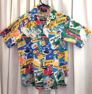 Camisa Hawaiana Scooter/Fruta/Bebida De Colección Años 80 Steven Mark Para Hombre L EE. UU. Algodón Usada en Excelente Condición - Imagen 1 de 10