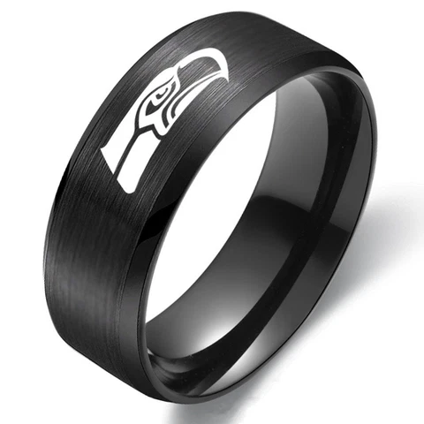 Seattle Seahawks Football Team Stainless Steel Ring Band Collection Size 6-13 Cover