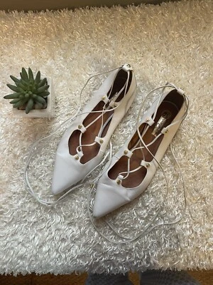 Halogen Bone White Leather Lace Up Pointy Toe Flats 8.5M - Image 1 of 4