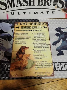 Dachshunds House Rules Tin Sign Mancave Wall 12 X 8 Barwear Kitchen Novelty Dog - Picture 1 of 4
