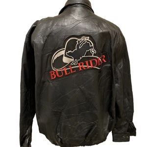Bull Rider Rodeo Para Hombres XL Negro Cuero Genuino Chaqueta Abrigo Informal Outfitters - Imagen 1 de 12