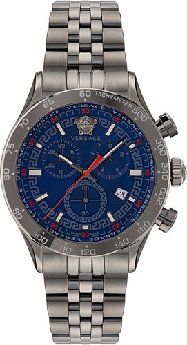 Versace VE2U00722 Hellenyium Chrono blu grigio acciaio inox orologio uomo NUOVO