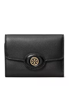 Tory Burch NWT Robinson Pebbled Small Wallet Black Leather - Picture 1 of 5