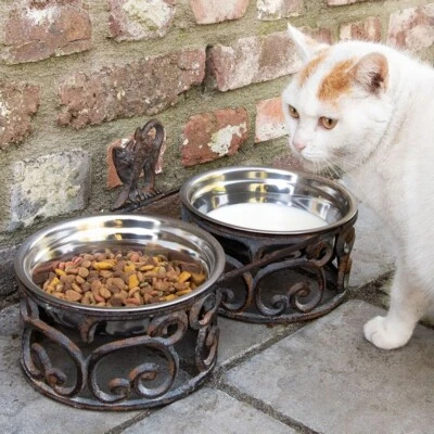 Katzennapf Metall 2 Näpfe Shabby Look Eisen Rost - Bild 1 von 4