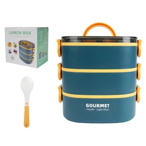 3 Layer Tiered Bento Lunch Box With Spoon Fork BPA Free Adult Lunch Box Set - Picture 1 of 24