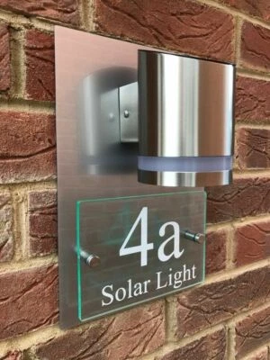 MODERN HOUSE SIGN PLAQUE DOOR NUMBER STREET GLASS ALUMINIUM EFFECT SOLAR PREMIUM - Image 1 of 4