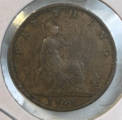Great Britain 1868 Farthing 1/4 Penny VF Condition Coin Queen Victoria KM#747.2 - Image 1 of 4