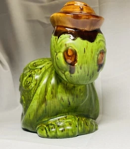 VTG RARE 1950’s HAEGER POTTERY Green TURTLE w/HAT MCM Planter/Pot  6” H  7.5” L - Picture 1 of 9