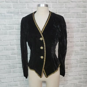 Vintage Black Velvet Gold Rope Trim Tailored Blazer Gothic Victorian Steampunk - Picture 1 of 6