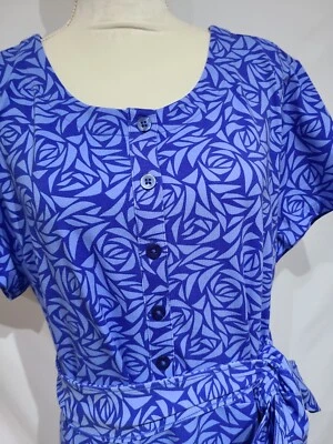 Issac Misrahi живое платье XLP новый без ЯРЛЫКОВ тянуть на короткий рукав синий геометрический 48-42-50 - Изображение 1 из 4