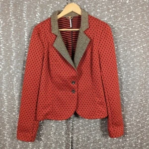 Free People Diamond Quilted Polka Dot Red/Brown Blazer Women's Large - Picture 1 of 9