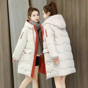 Warme Damen-Winterjacke lang daunen Baumwolle Kunstfell Kragen Kapuzenmantel Parka - Bild 1 von 10