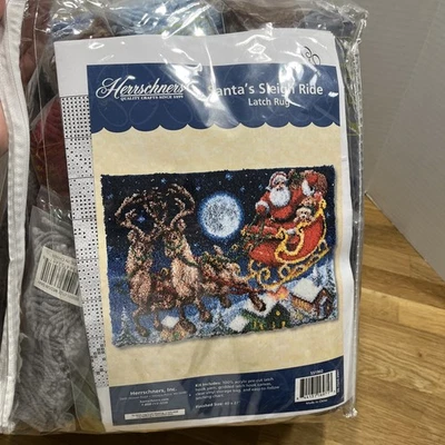 Набор ковриков 2018 Herrschners Santa's Sleigh Ride 40 x 27 дюймов с защелкой #551902 - ЧИТАЙТЕ - Изображение 1 из 4