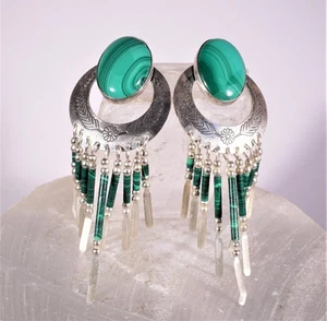 Vintage Southwestern Malachit Ohrhänger Sterlingsilber signiert STC - Bild 1 von 5