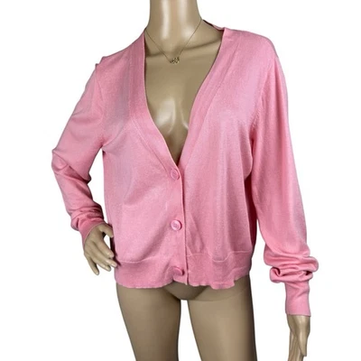 Halogen Women’s Sz L Pink V Neck Button Cardigan Sweater Lightweight - Image 1 of 4