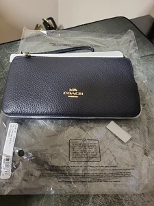 portafoglio coach cu919 pbl lther dbl zip blu notte nuovo con etichette--P4 - Foto 1 di 6
