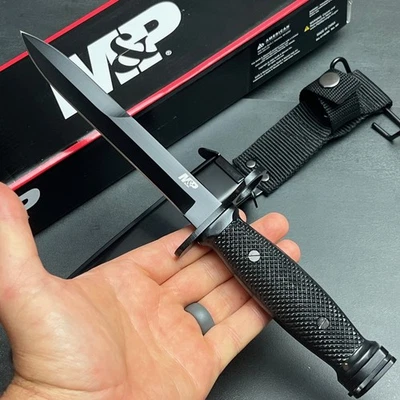 Smith & Wesson M&P Double Edged Fixed Blade Spear Point Tactical Knife w/ Sheath - Image 1 of 4