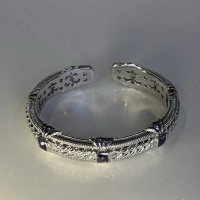 Brazalete con bisagras Judith Ripka de plata de ley con estación de amatista 7 Foto 1 de 4