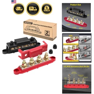 Power Distribution Block Bus Bar 4 Posts 3/8 Pair Red Black 250A Voltage - Picture 1 of 9