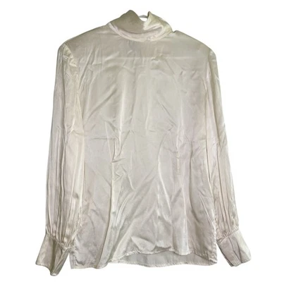 Camisa vintage años 80/90 marfil 100 % seda para mujer manga larga cuello falso talla mediana Foto 1 de 4