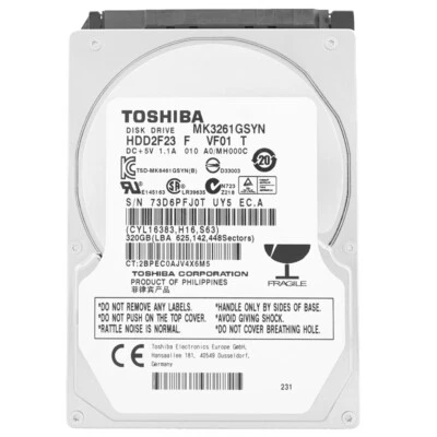 Hard Drive Toshiba 320GB MK3261GSYN 16MB Cache 7200 RPM Sata II 2.5'' Inch - Image 1 of 4