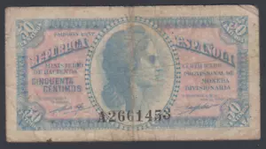 Spain 50 Centimos 1937 Fine P. 93 Banknotes, Circulated - Picture 1 of 2