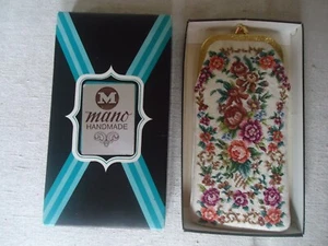 Vintage 1950's MANO Floral Petit Point Eyeglass Case Original Box Never Used - Picture 1 of 12