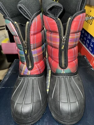 Polo Ralph Lauren Vancouver Cremallera Rojo Multi Cuadros Botas para Niños Pequeños Talla 4 Foto 1 de 4