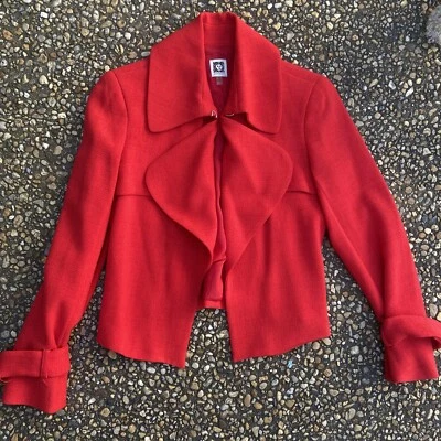 Vintage Anne Klein Red Cropped Jacket With Float Oversized Collar Lapel S 4 - Image 1 of 4