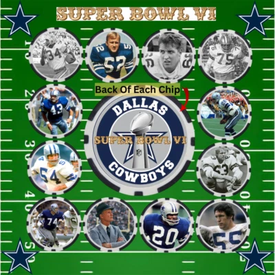 COWBOYS SUPER BOW VI CHAMPION TEAM - DEFENSE - 12 POKER CHIP SET - Image 1 of 3
