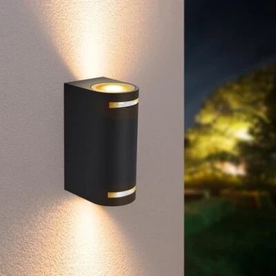 Applique led luce naturale lampada da parete muro 2 x faretto 8 w gu10 ip54 nero - Immagine 1 di 4