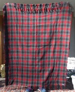 VINTAGE PENDLETON THROW BLANKET PLAID TARTAN BLANKET THROW w/ FRINGE 66"x54" TAG - Picture 1 of 21